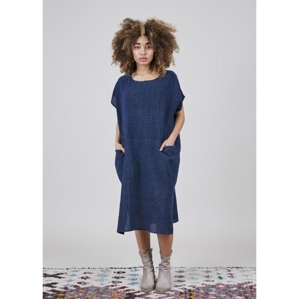 IGOR Dobranic Priscilla Linen Shift Dress Navy M 42/44 Lagenlook